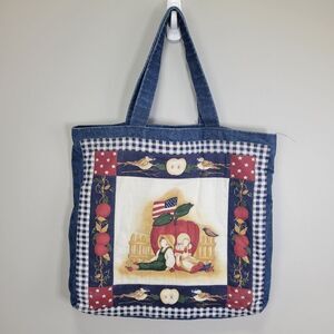 Americana Country Dolls Quilted Denim‎ Handcrafted Tote